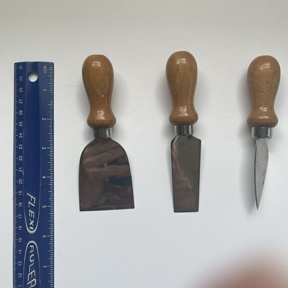 French Style Set of Three Cheese, Stainless Steel with Wood Handles - Picture 3 of 4